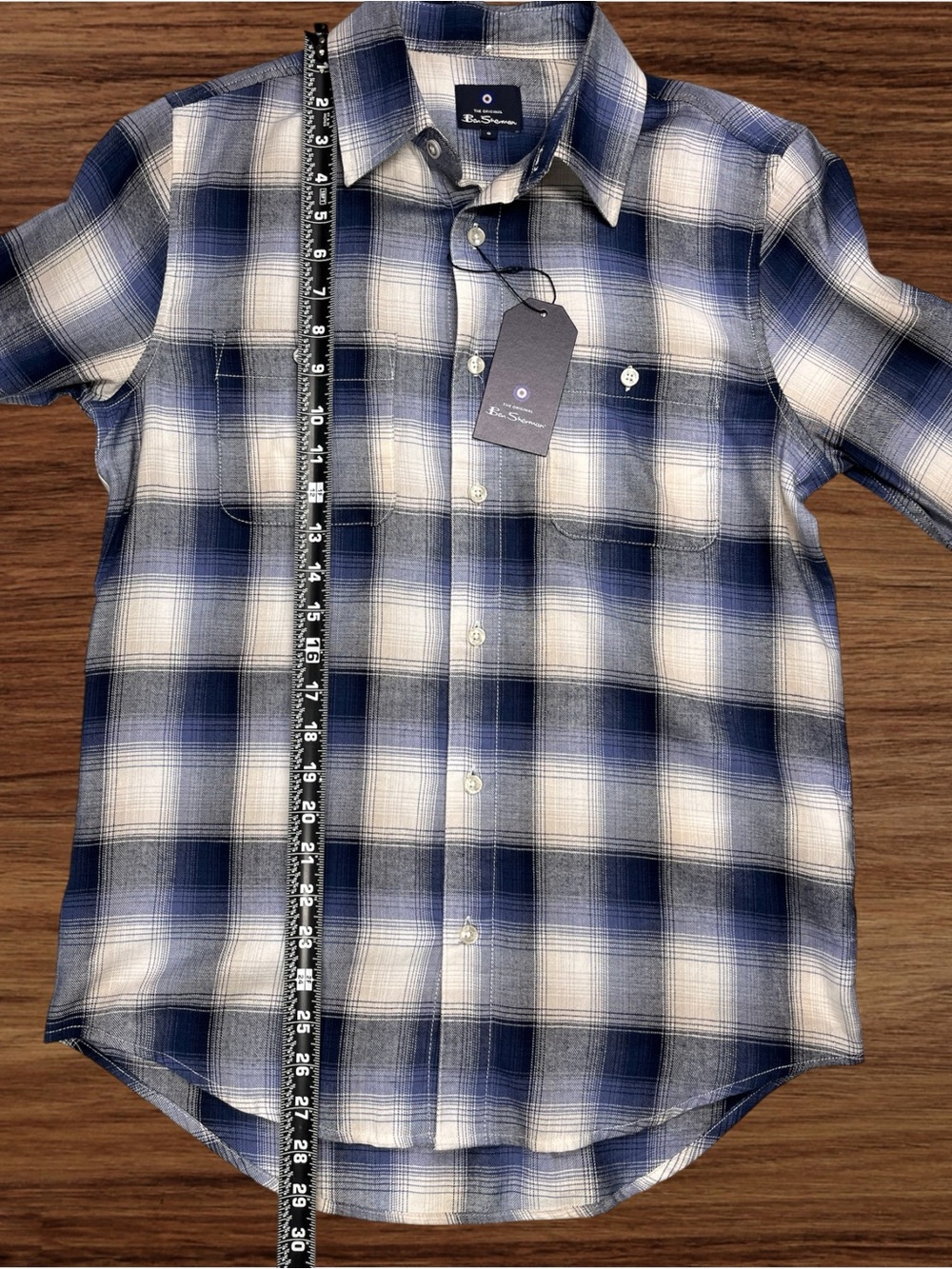 Ben Sherman Wedgewood Blue White Plaid Light Flannel Casual Button Down. Small. - Picture 7 of 10